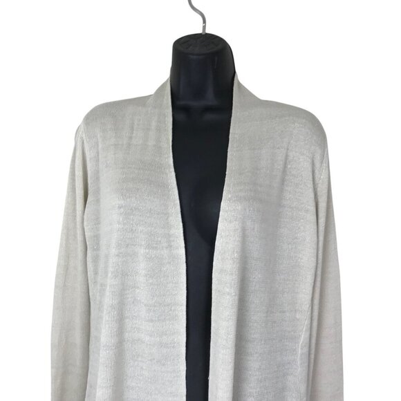 Eileen Fisher 97% Organic Linen Open Cream Cardigan Size M - Picture 3 of 8